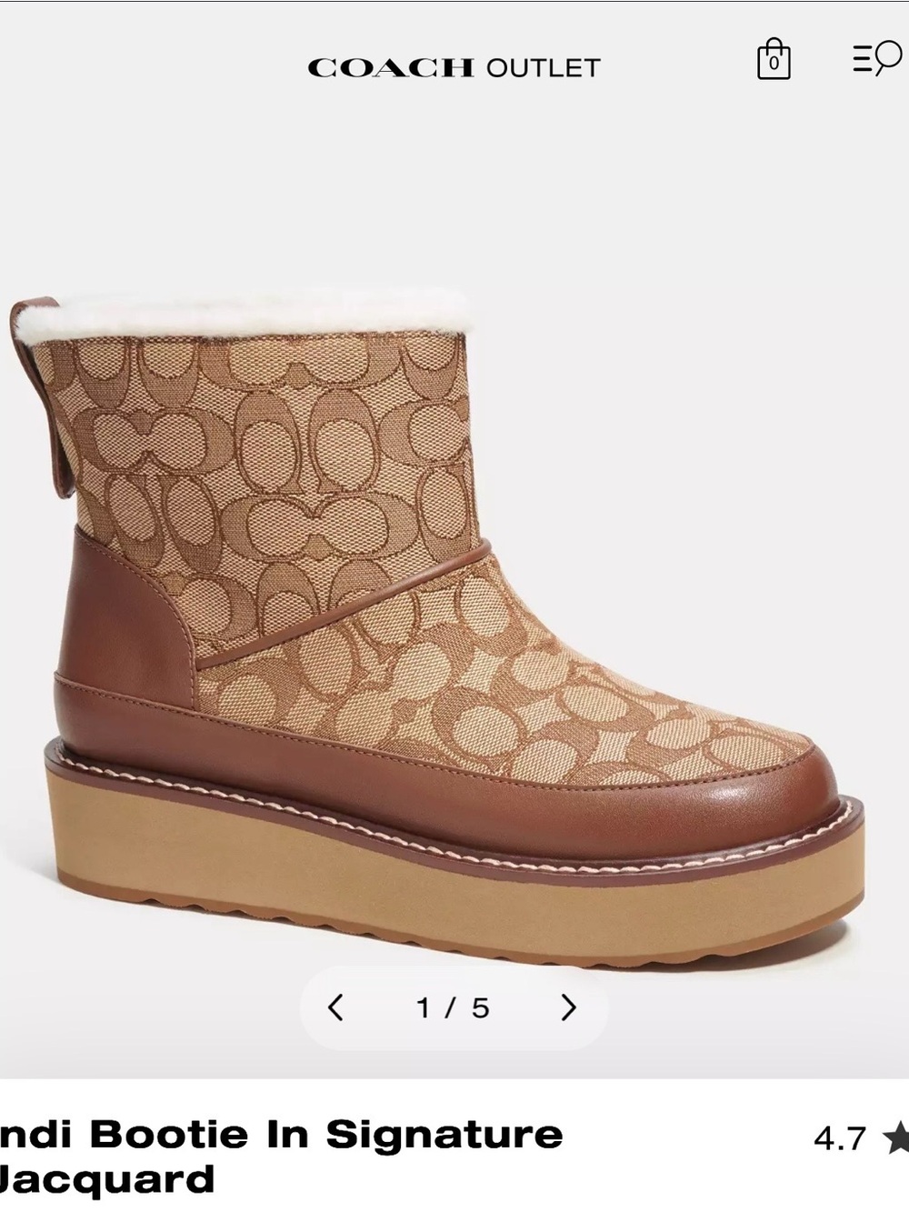 Coach Brown Signature Jacquard Shearling-Trim Bootie